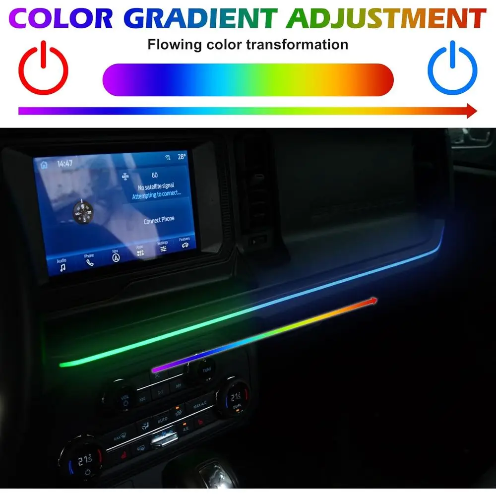 شريط إضاءة LED نيون لوحدة التحكم المركزية لوحة القيادة متوافقة مع قطع غيار لوحة القيادة Ford Bronco 2021-2024 #5