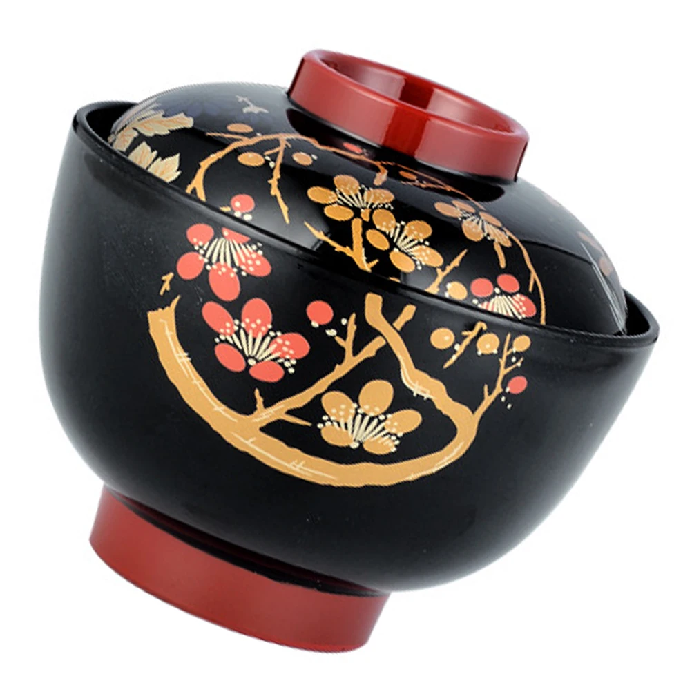 

Miso Soup Bowl Japanese Style Melamine Containers Black Pho Bowls Lids Fall Resistant Heat Resistant Kitchen Supply Dining Set