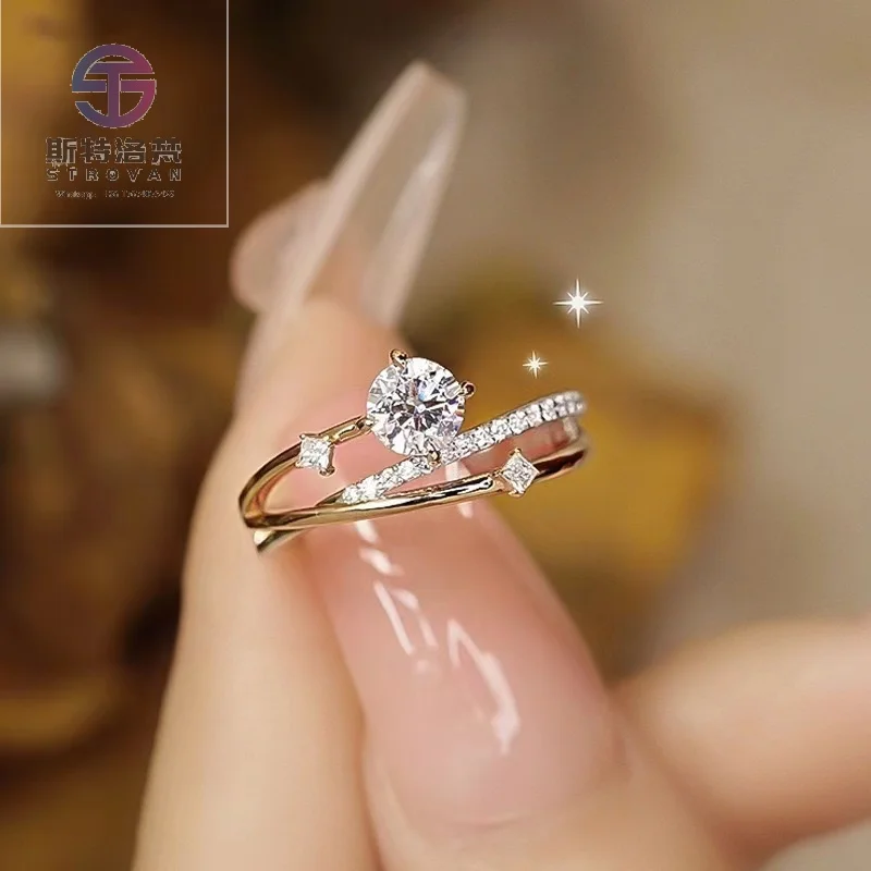 

Luxury 0.5 1ct VVS Ice Cut Diamond Engagement Moissanite Rings Star&Moon S925 Silver for Women Wedding Jewelry