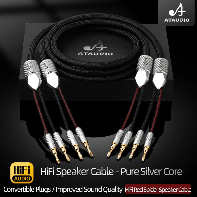 ATAUDIO One Pair HiFi Speaker Cable High-end Convertible Pure Copper Gold Plated Banana/Y Plug Speaker Wire Interconnect Cable