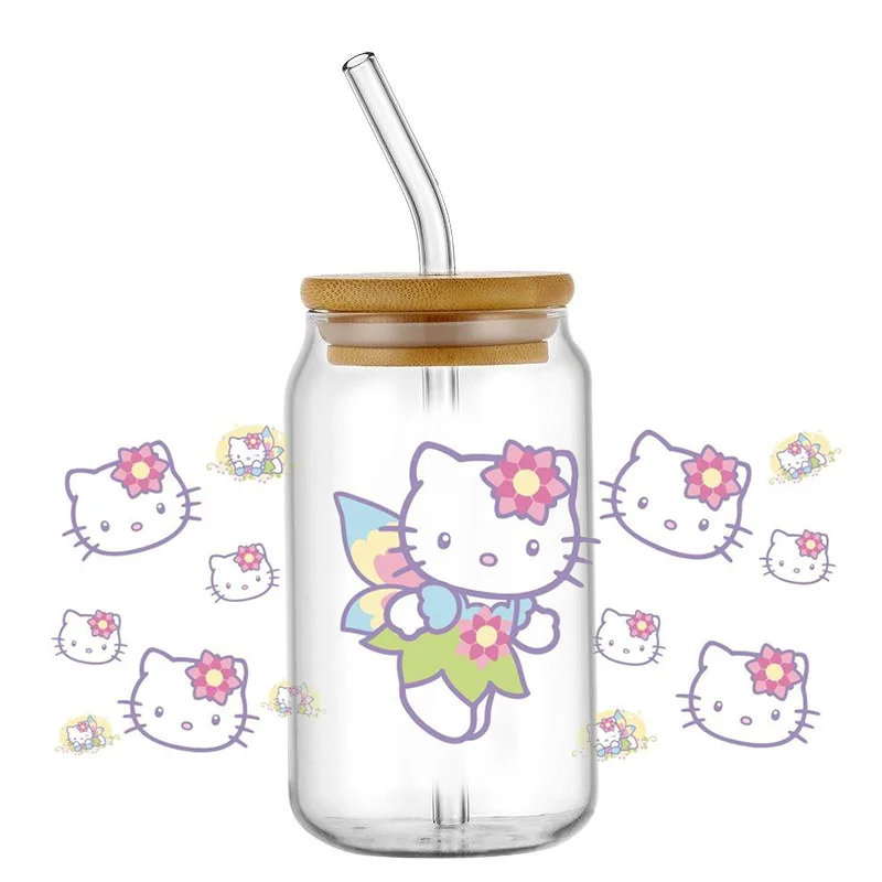 

popular Kitty Cat 16OZ UV DTF Cup Wrap Transfer Stickers Cartoon Valentine Labels DIY Waterproof Logo For Libbey home decoration