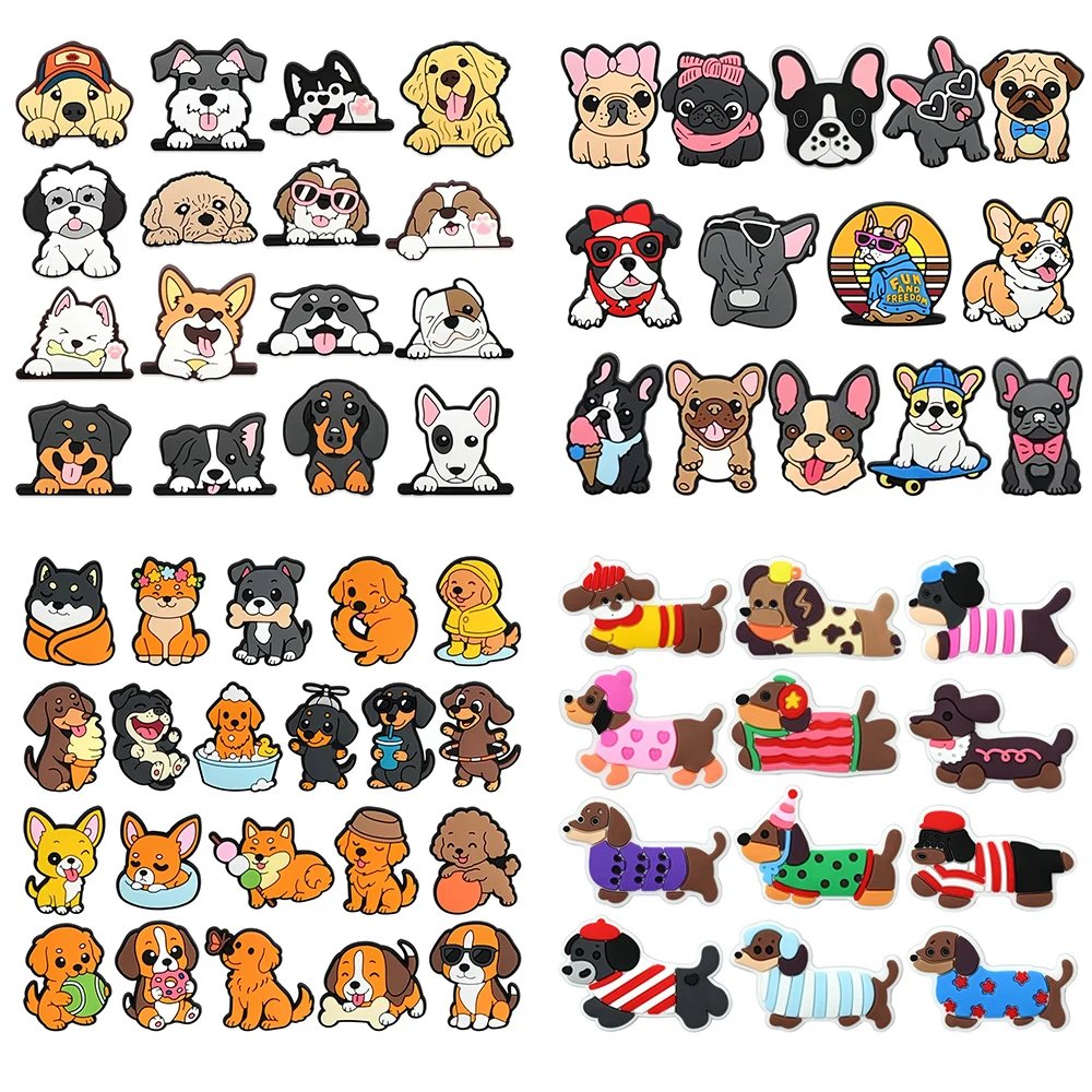 12-25Pcs Cute Animals Dog Shoe Charms For Slides Sandals Croc,PVC Shoes Decorations Accessories For Christmas Birthday Gift