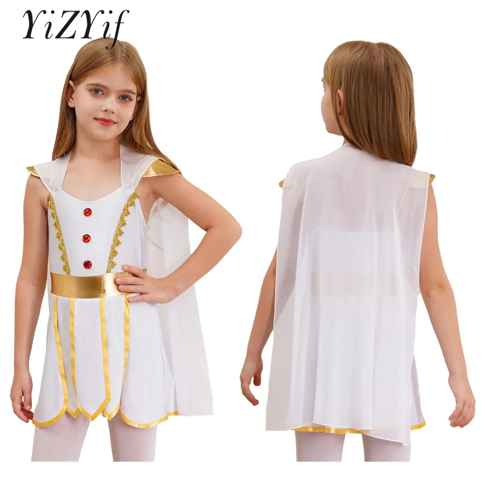 

Kids Girls Halloween Masquerade Carnival Fancy Dress Up Ball Ancient Greek Princess Cosplay Costume Knight Role Playing Outfits