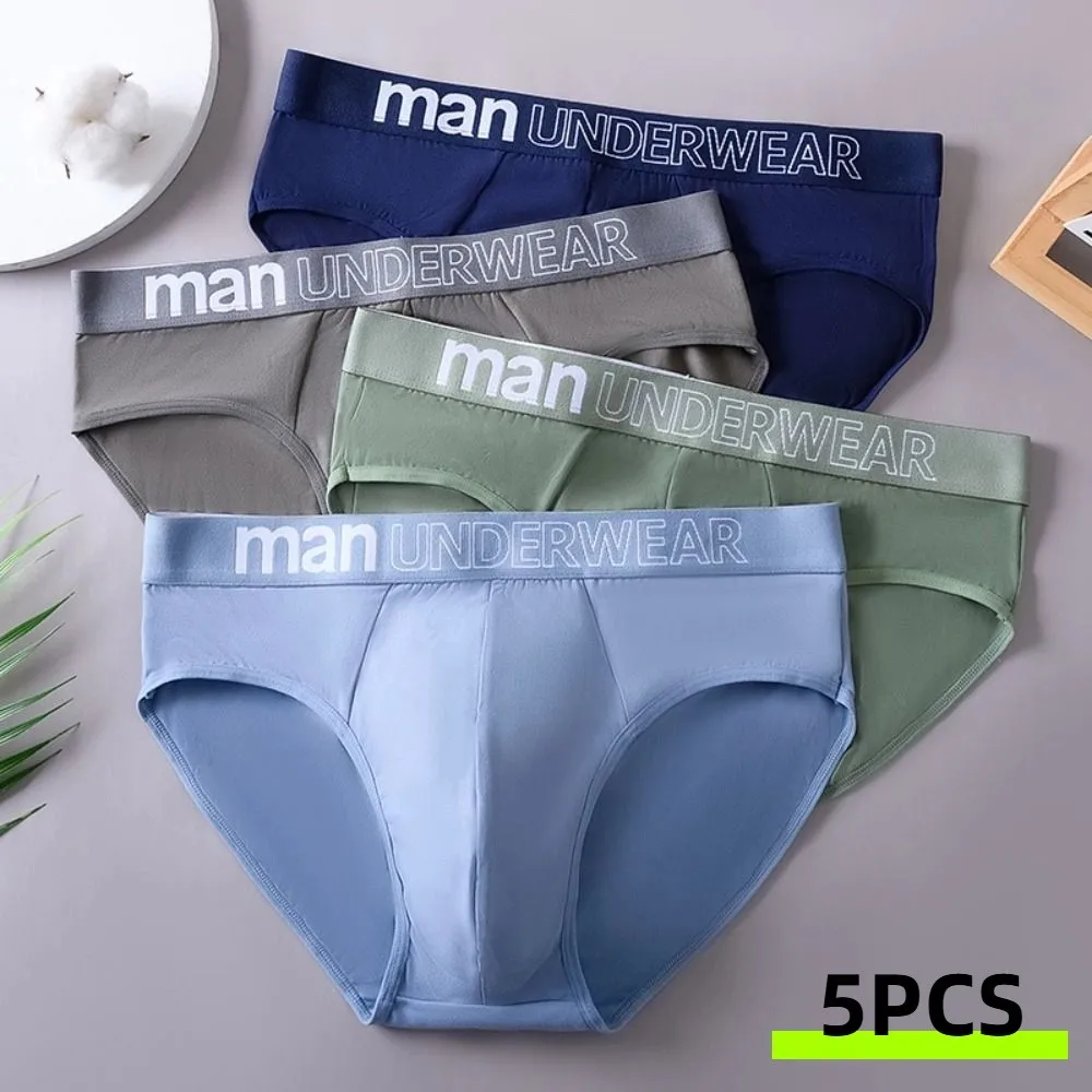 5PCS Simple Low Waist Men Thin Panties Briefs Male Lingerie Men's Underwear Elastic Letter Underpants Gifts