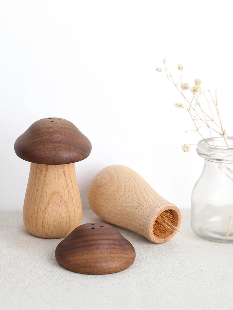 

Solid Wood Toothpick Holder Automatic Cartoon Mushroom Press Pop-up Suitable Dining Living Room Creative Home Cute SmallSize