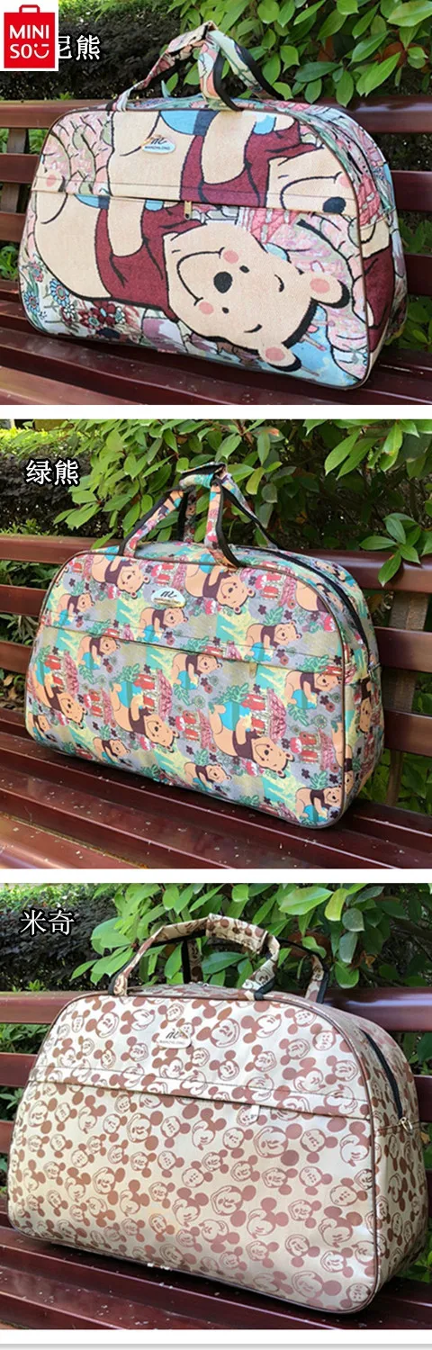 MINISO Disney Cartoon Winnie Bear Short Distance Travel Bag Large Capacity Fitness Storage Sweet Versatile Student Shoulder Bag