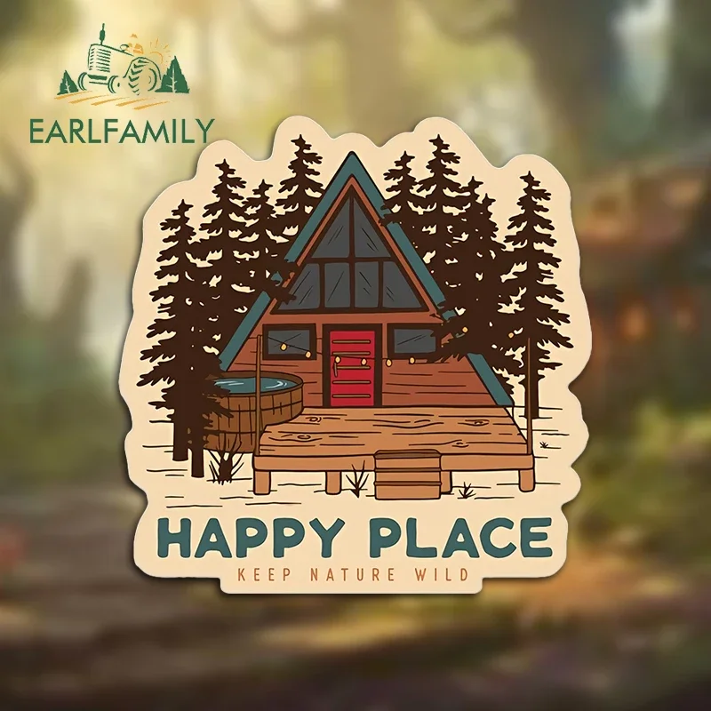 EARLFAMILY 13cm X 12.8cm For Happy Place Tree House Car Stickers Sunscreen Scratch-Proof Decals Car Label Vehicle Surfboard