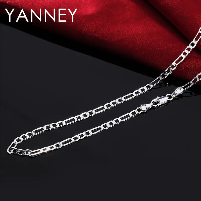 925 Sterling Silver 4MM 16-30 Inches Figaro Chain Bracelet Necklace For Man Woman Fashion Couple Christmas Gift Jewelry Set 2pcs