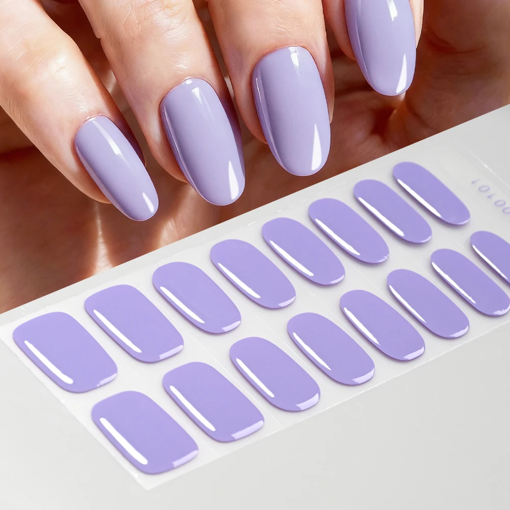 16 puntas/hoja de pegatinas de uñas de Gel semicuradas transparentes y 1 Uds. De tiras de esmalte de uñas de cobertura completa UV/LED, envolturas de uñas de larga duración, calcomanías NK