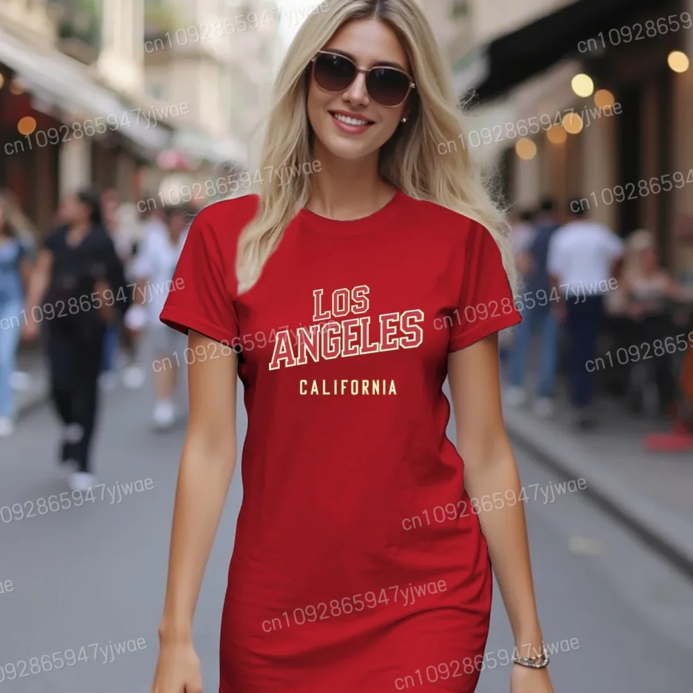 الصيف المرأة لوس انجليس تي شيرت مطبوع فستان الجولة الرقبة تي شيرت غير رسمي فستان النوم ملابس المنزل ملابس خاصة النساء فستان