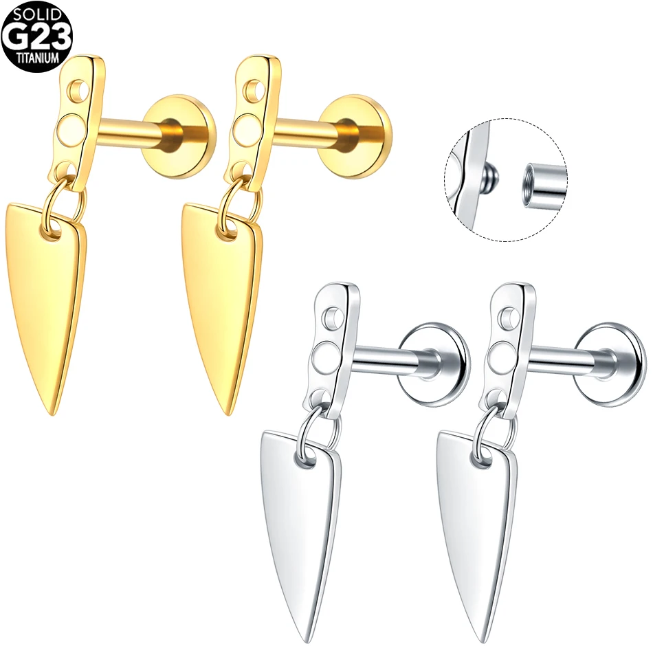 1pc Titanium Knife Shaped Pendant Stud Earrings Internally Threaded Labret Helix Tragus Piercing Body Jewelry