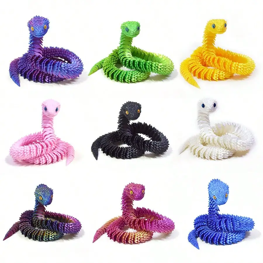 

3D Printed Flexible Plastic Snake Ornament - Multi-Color Decor for Car, Home, Office & Parties