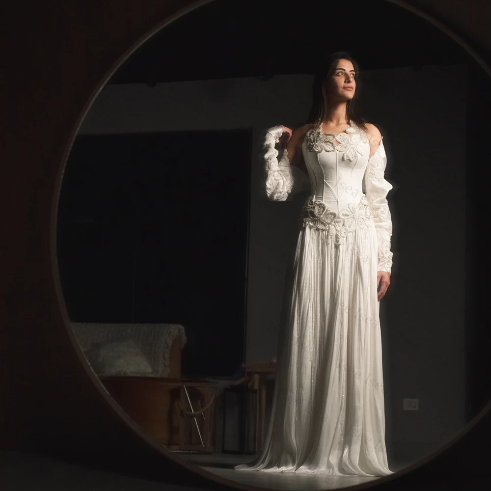 

Ivory Wedding Gowns Applique Tassel Applique Lace Wedding Reception Dress Corset A-Line Cap Sleeve Engagement Dress Customized