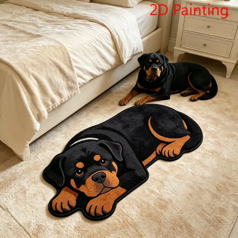 VIKAMA Simulation Reclining Rowena Dog Shaped Plush Long Carpet Foyer Bathroom Living Room Cute Cartoon Home Floor Mat