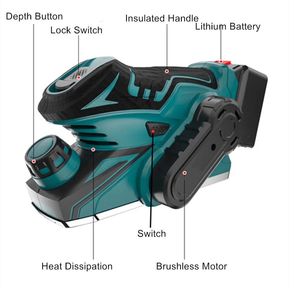 Cordless Electric Planer Brushless Motor Electric Router Trimmer Wood Cutting Machine Woodworking Tool For 18V Makita Battery