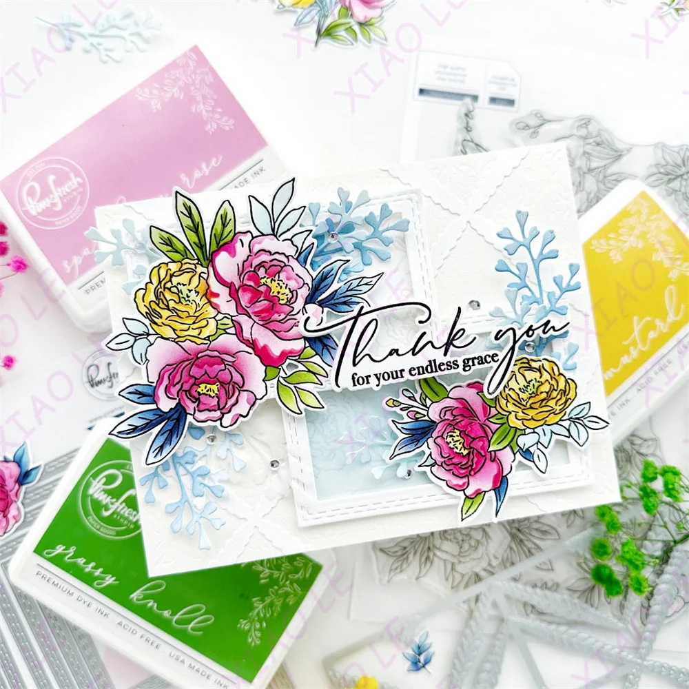 Pink Fresh Joyful Blooms Full Release Bundle Metal Cutting Dies Stamps Stencil Hot Foil Embossing Template DIY Greeting Card