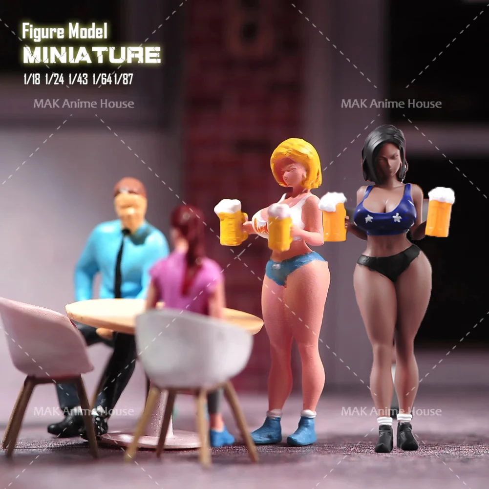 Painted Miniatures 1/64 1/87 1/43 1/24 1/18 The Girl Serving Beer Model Female Mini Resin Doll Scene Prop Decor Toy