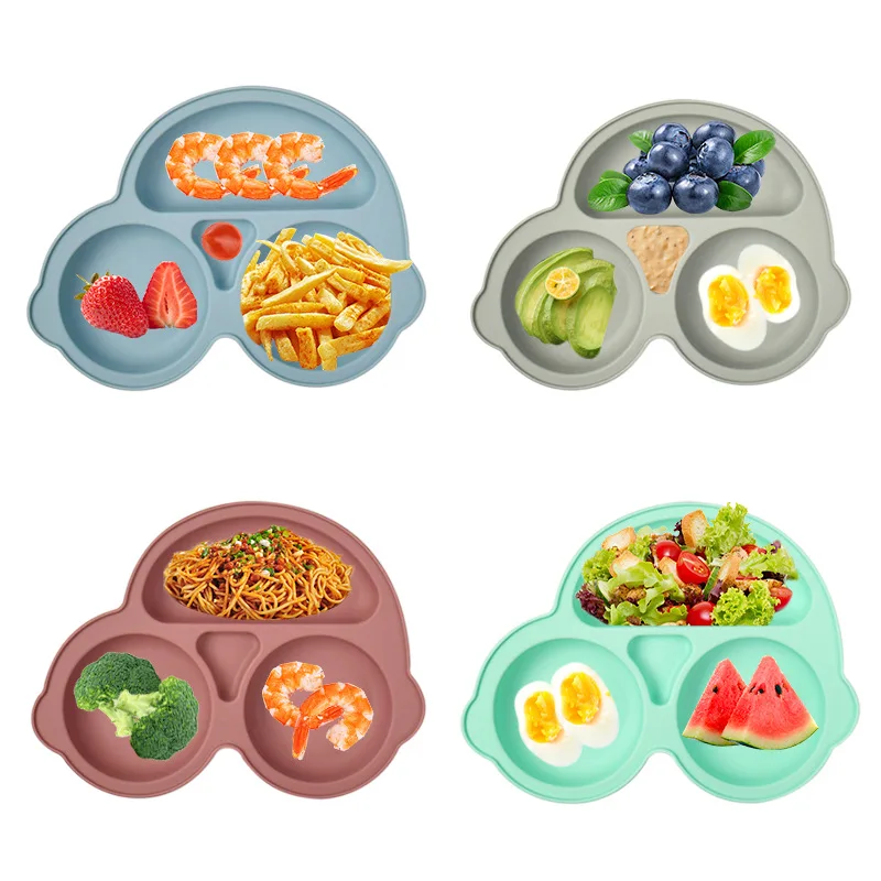 Assiette à manger en silicone avec ventouse pour bébé, solide, mignon, dessin animé, plats pour enfants, ventouse, bols d'alimentation pour enfants, britware d'entraînement pour tout-petits