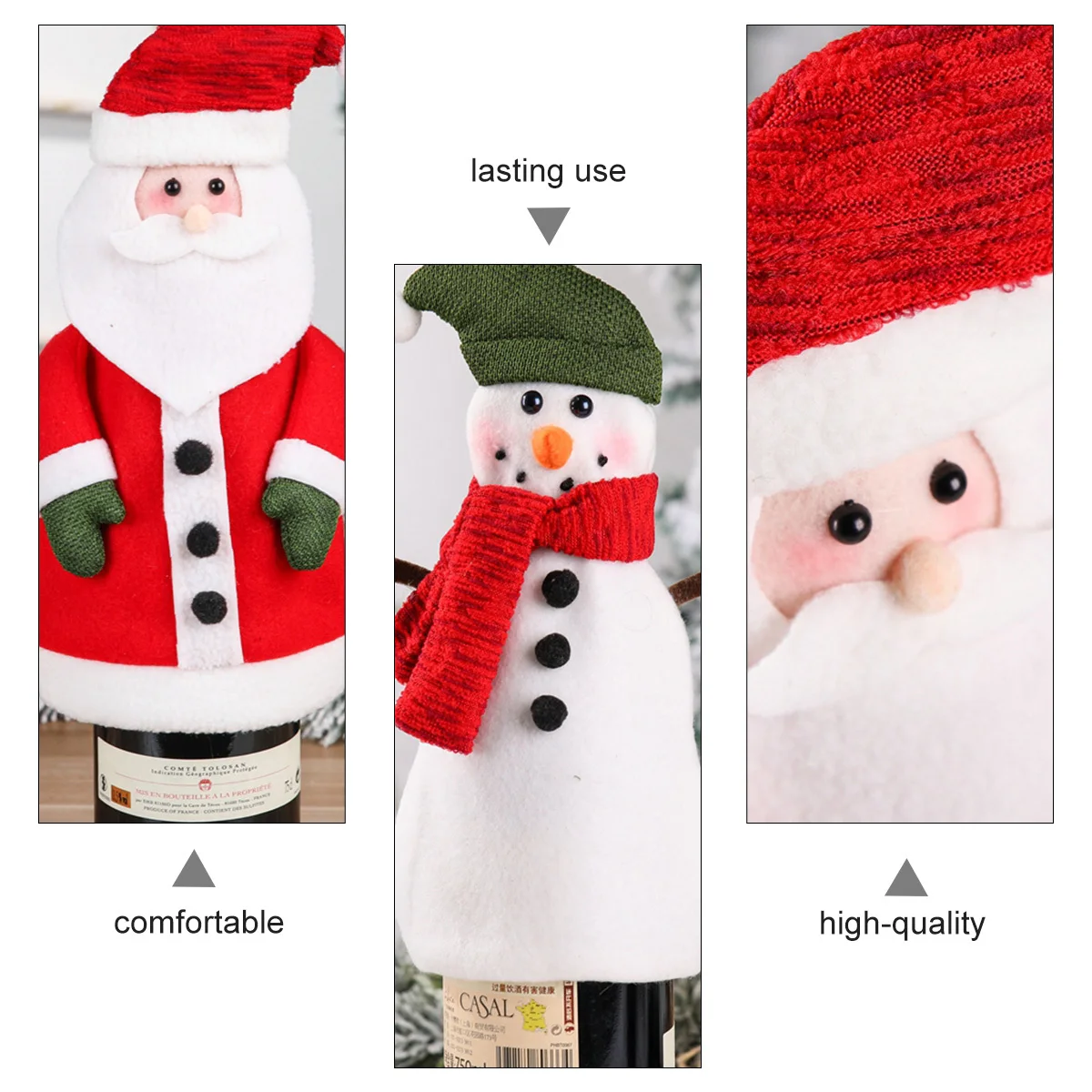 

2Pcs Christmas Table Decoration Wine Bottle Cover Red Santa Snowman Flannelette Washable Reusable Holiday Bar Decor