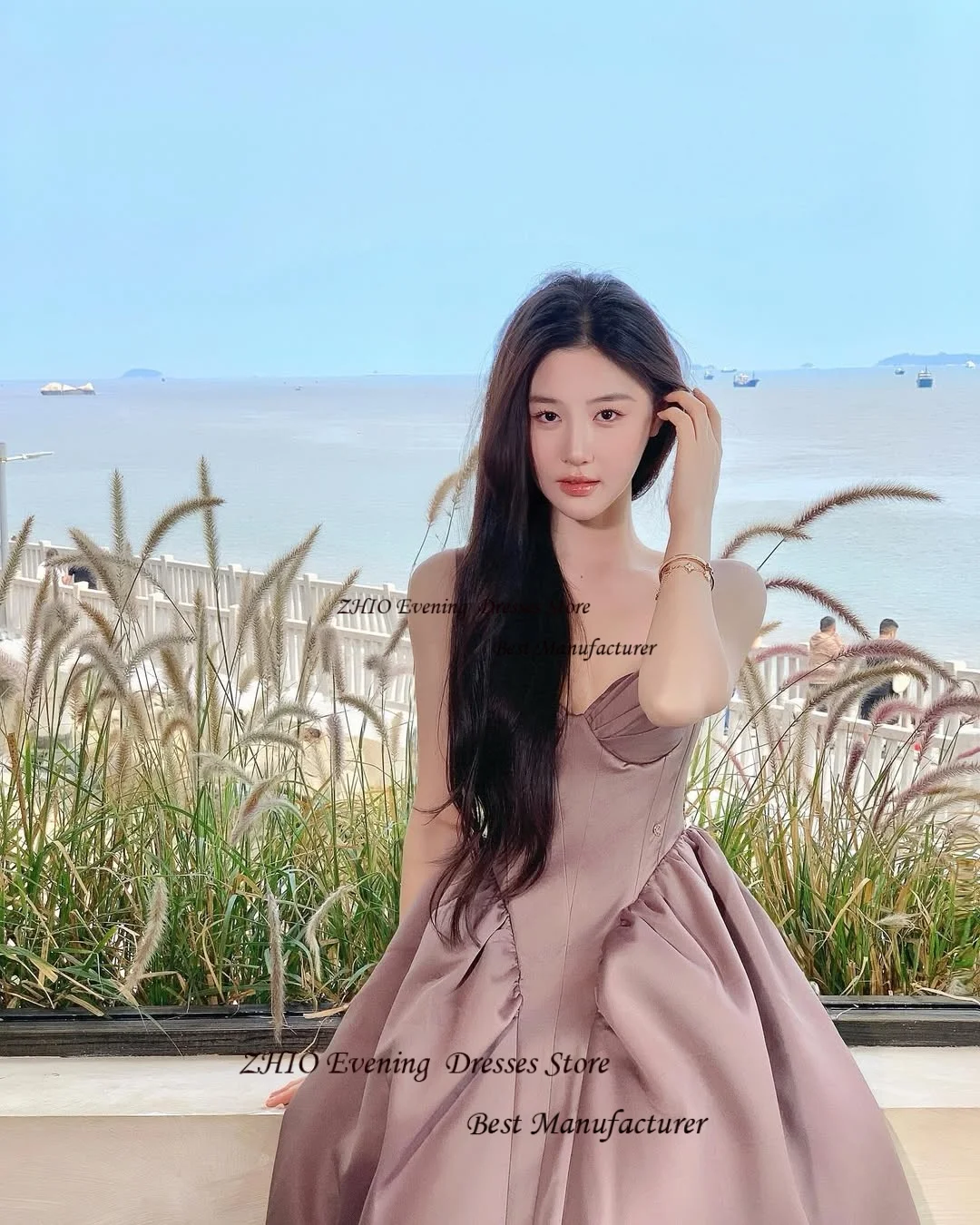 ZHIO Элегантное фиолетовое атласное вечернее платье трапециевидной формы без бретелек на тонких бретельках без рукавов длиной до пола, платья для выпускного вечера со складками