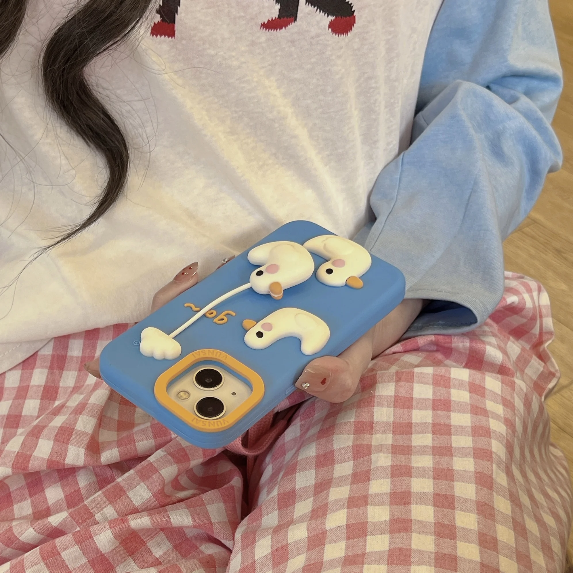 Blue Clouds Swing Cartoon Duck Multiple Models Creative Silicone Phone Case For iPhone 17 12 13 14 15 16 Pro Max Anti Drop Case