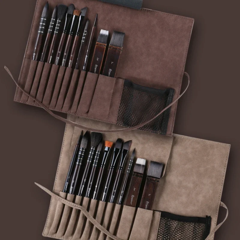 

Watercolor Brushes 10-piece Set Brown Suede Pen Curtain Professional Painting Water-soluble Colored Lead Supporting Tools