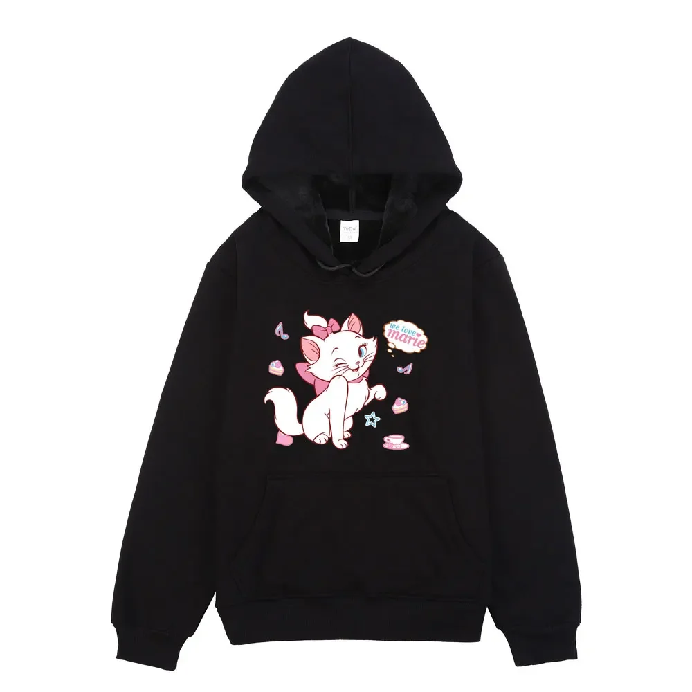 Kawaii Marie Men Hoodies Disney The Aristocats Graphic Printed Clothes Trendy Pocket Male Sweatshirts Versatile Autumn Winter