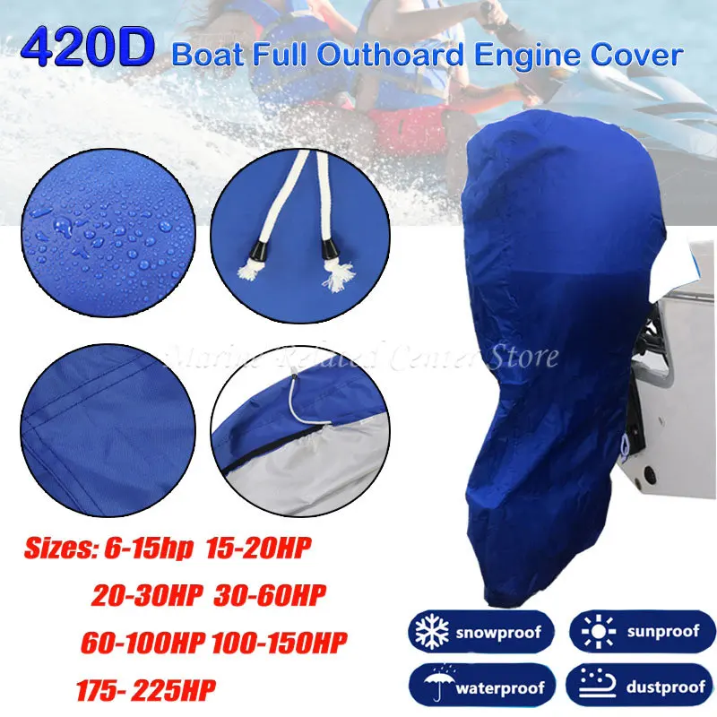 

6-225HP Full Outboard Motor Engine Boat Cover 420D Waterproof Anti-scratch Heavy Duty Engine Protector Motor Blue Boat Fabric