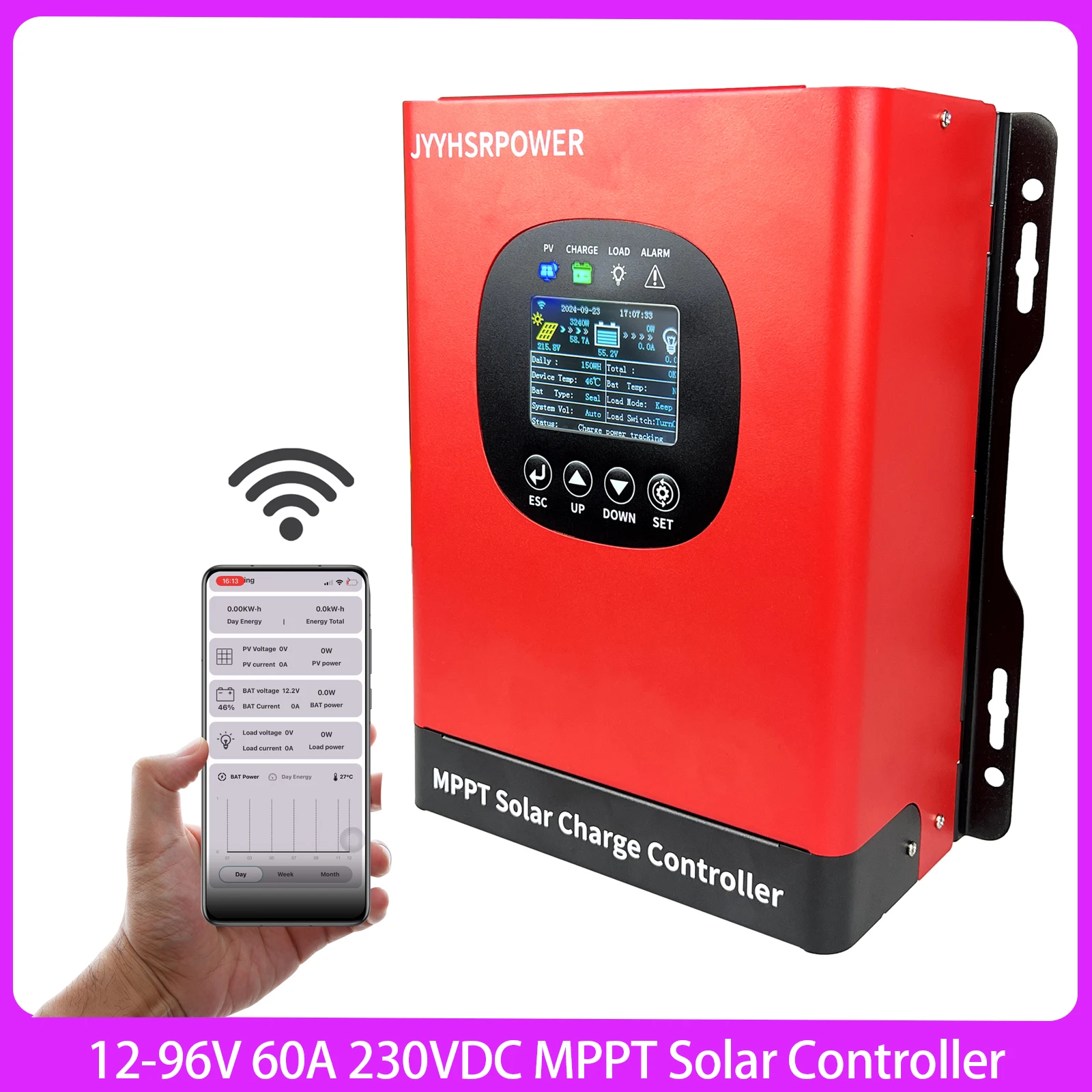 Auto 12V-96V MPPT 30A -60A Solar Charge Controller 230V LCD Touch For Lifepo4 Lithium GELLead Acid Home Solar Panel System