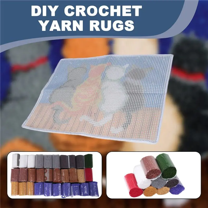GOOD-Latch Hook Rug Kits Crocheting Carpet Rug Cats Yarn Pre-Printed Canvas Cushion Mat Crochet Tapestry Sofa Decor