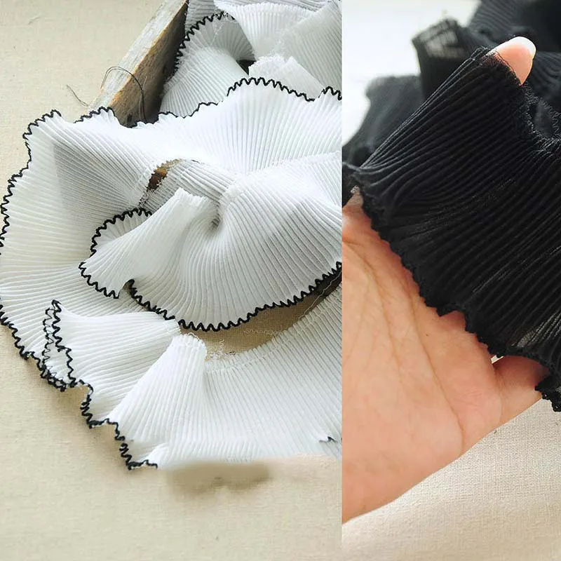

20 ярдов, белая, черная плиссированная кружевная бейка для шитья свадебной одежды, африканские платья для женщин, сумки с бантиками и бахромой, поделки