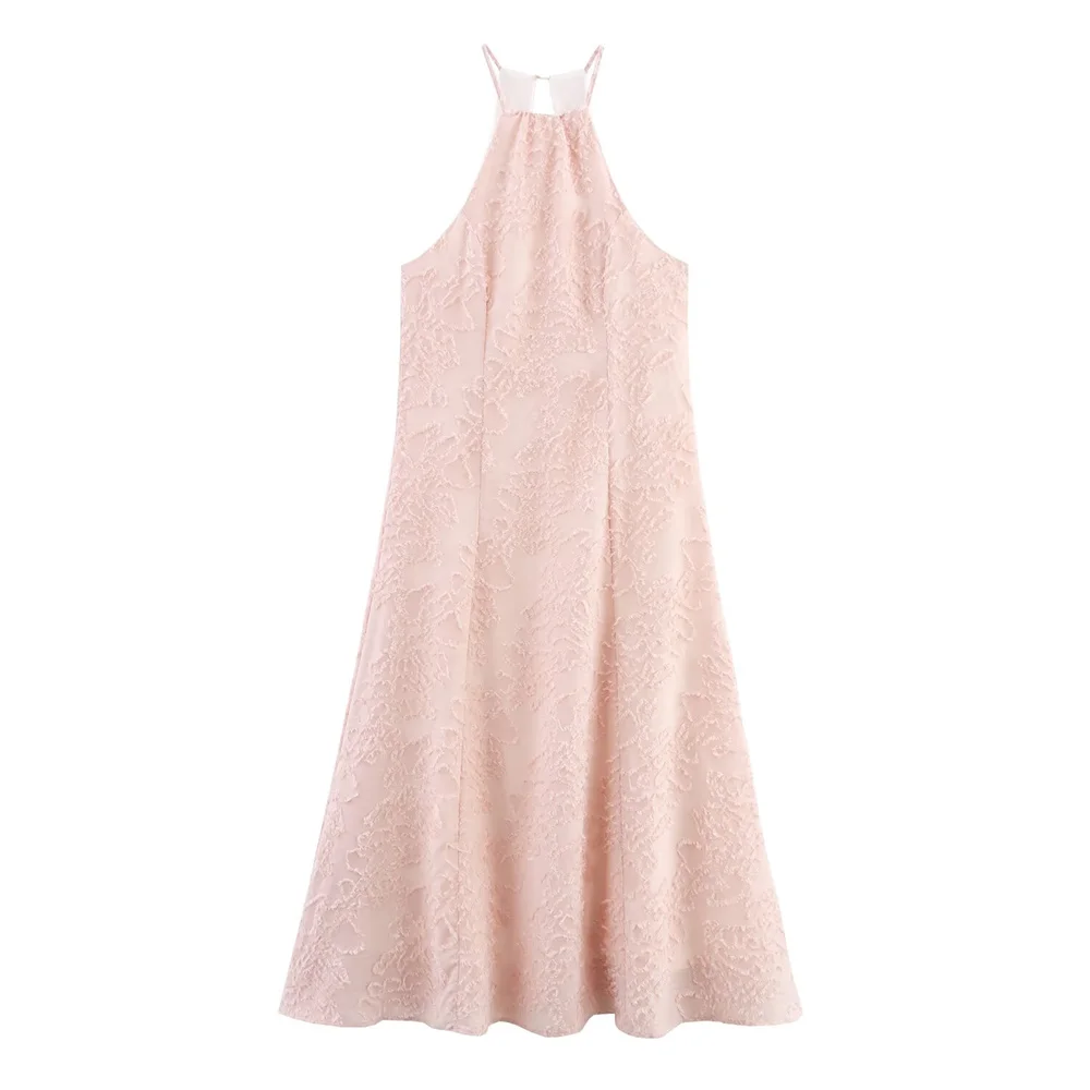 

UNIZERA Women's Texture Hanging Neck Dress Solid Color Decoration Spring/Summer New Product Casual Women's Wear
