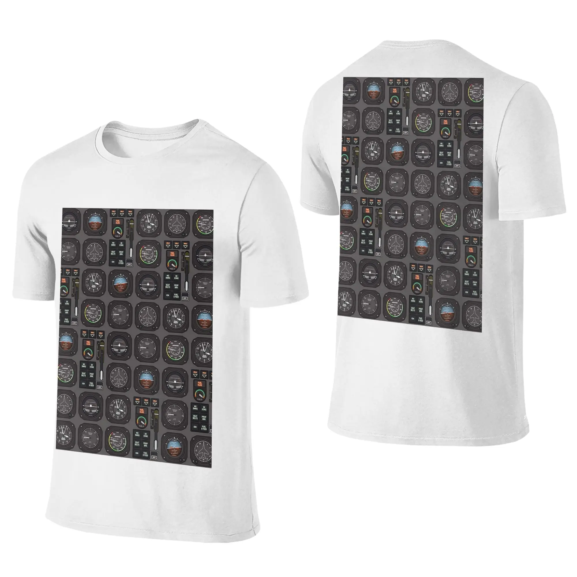 100% Cotton Pilot Flight Instruments T-Shirt Men's Double Sided T Shirt Men Round Neck Summer Shirts Tops Oversized