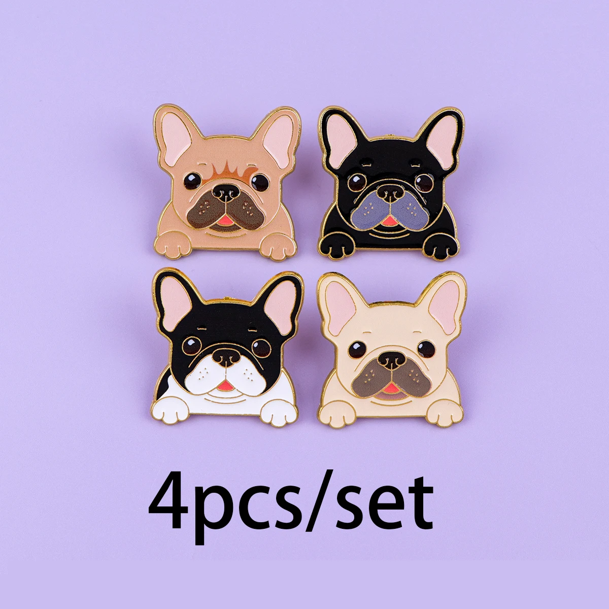 4 Stück Bulldoggen-Emaille-Pins, Cartoon-Hundebroschen für Mäntel, Damenbroschen, Rucksack-Pins, Tier-Abzeichen, Schmuckgeschenk für Freunde