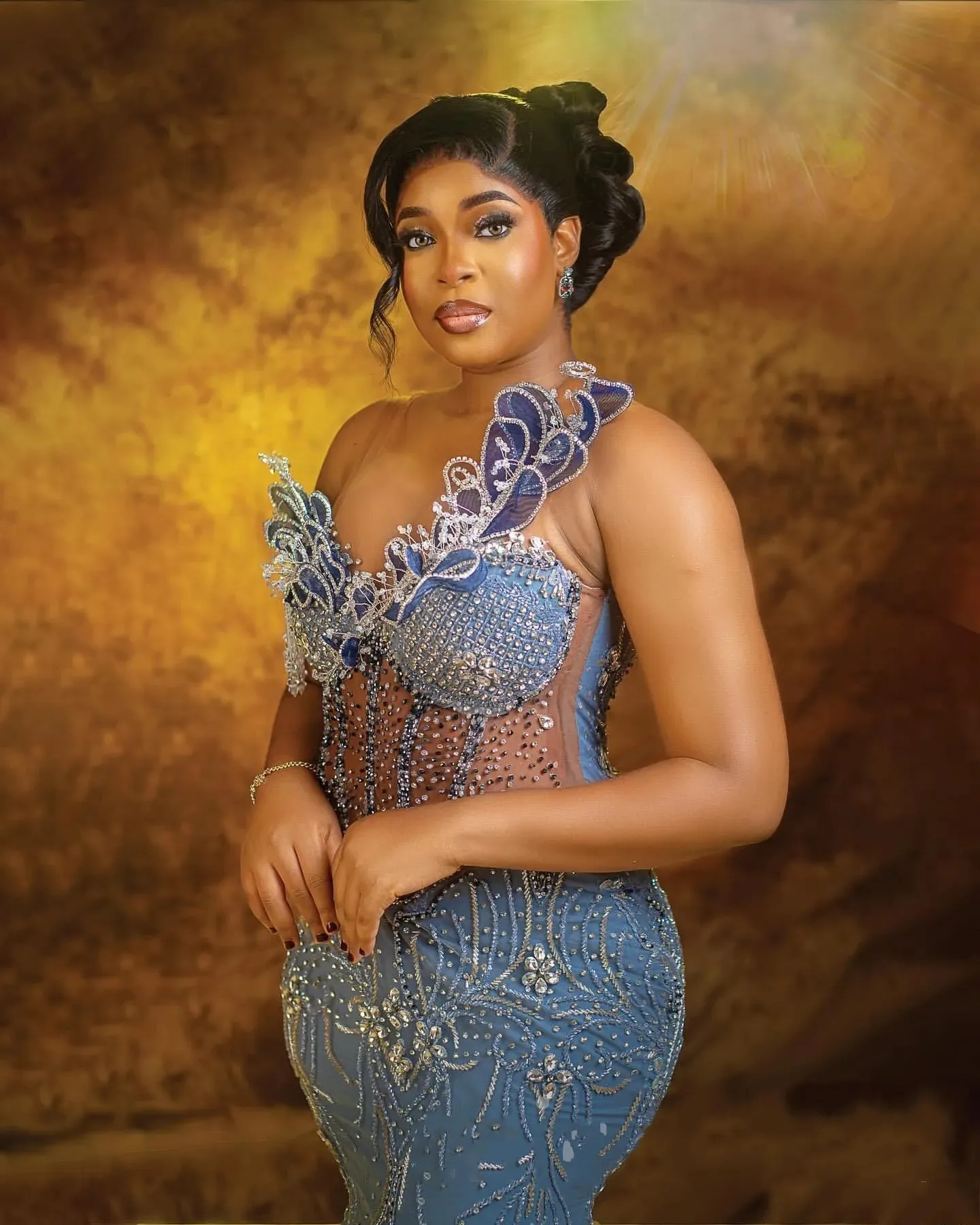 Floral Designs Beaded Prom Gown Long Dusty Blue Evening Dresses Beading Appliques Custom Made Mermaid Formal Dress Tassels image 2