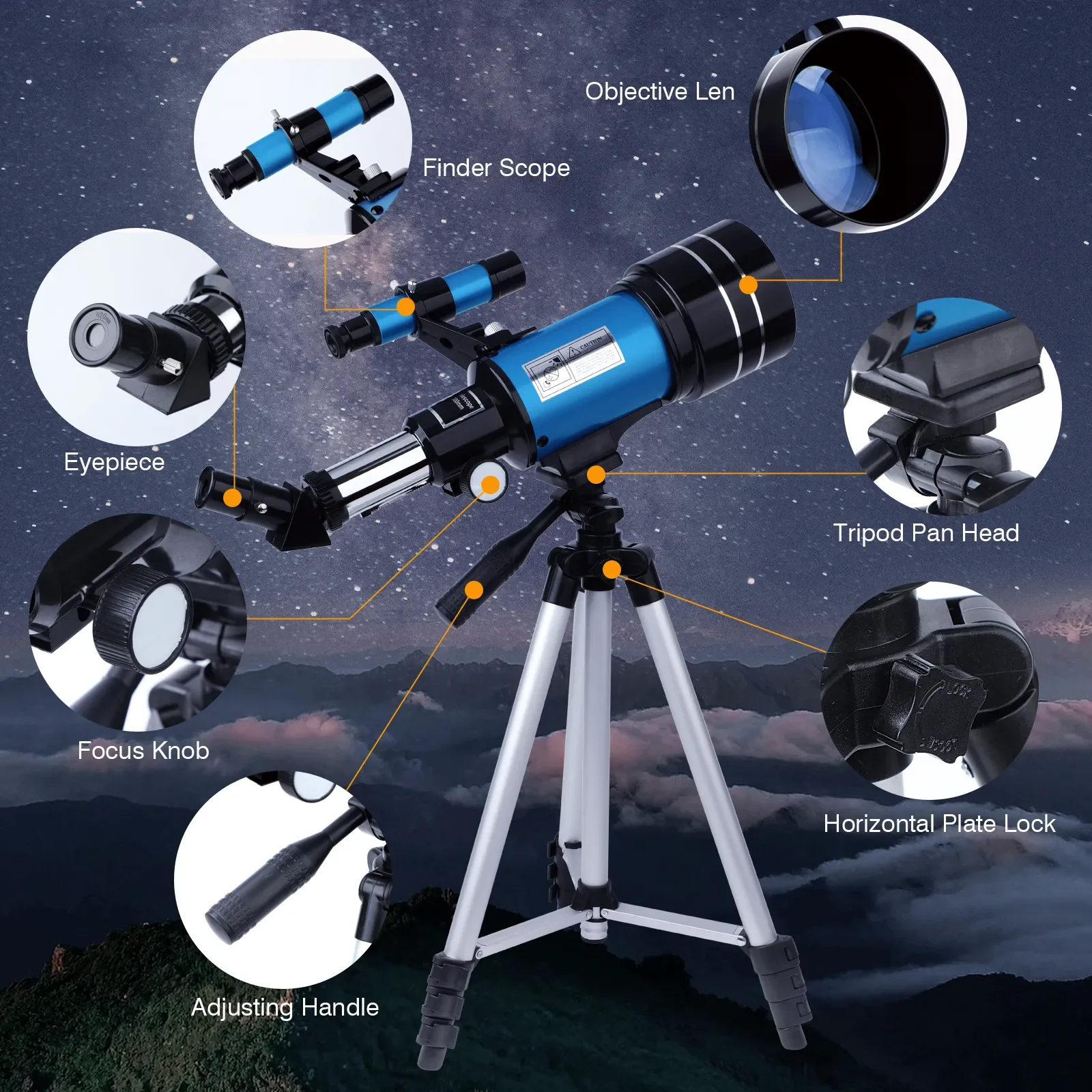 Professional Astronomical Telescope 150 Times Zoom HD High-Power Portable Tripod Night Vision Deep Space Star View Moon Universe