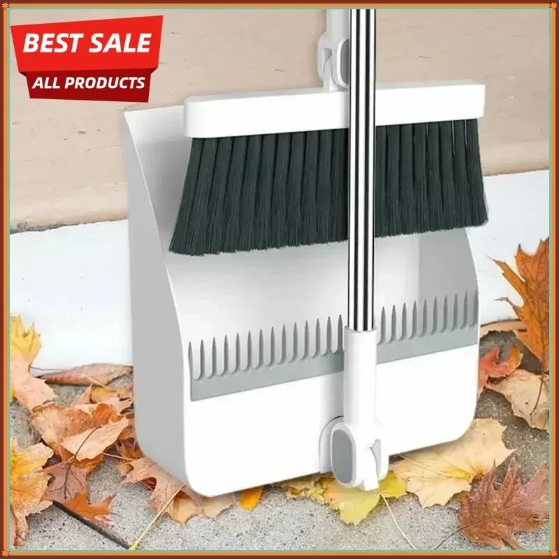 

2026 Hot Selling Items Foldable Broom and Scoop Set Upright Dust Pan and Brush Set 180 Degree Rotation Dustless Floor Soft