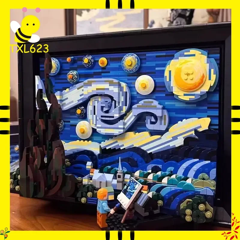 

DIY Starry Night Block Assembly Model, Classic Van Gogh Art Painting Puzzle, Creative Desktop Decoration Holiday Present