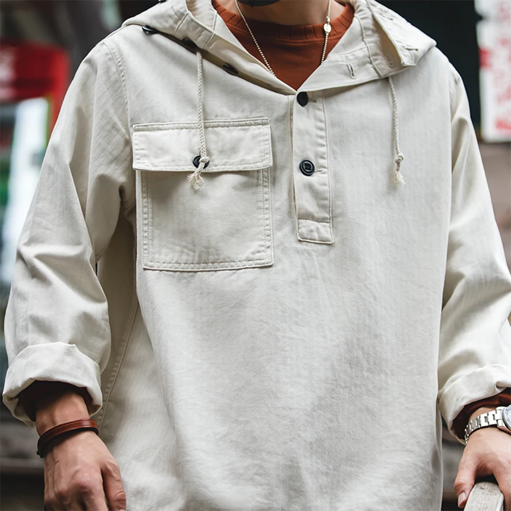 Maden Beige Deckwear pria, jaket Pullover luar ruangan warna Solid Rush Sweatshirt Hoodie Streetwear pakaian pria longgar Fit