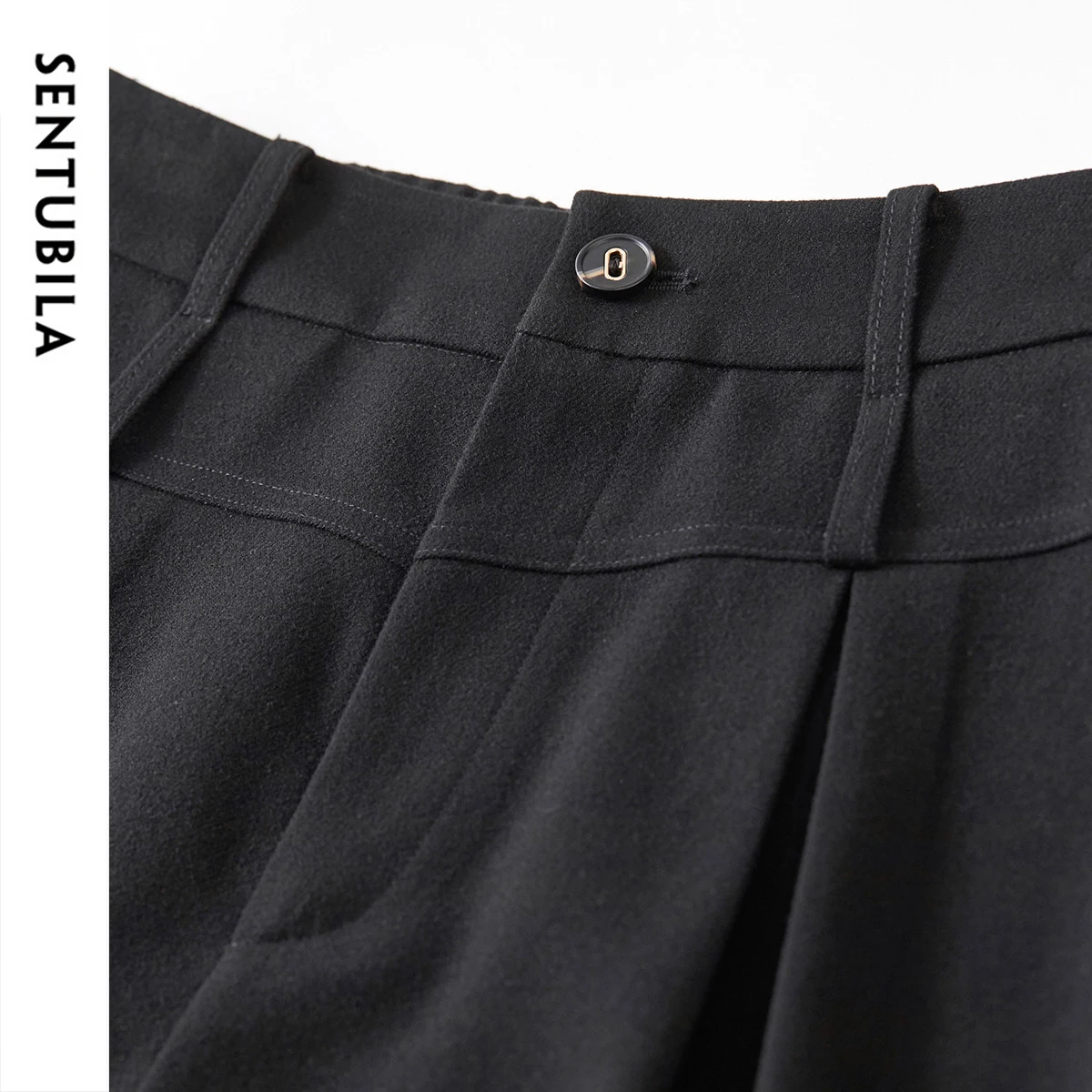 SENTUBILA Wide-leg Skirt Pants Women Office Lady Work High-waist Folds Pockets Ankle-length Pants 2024 Winter Trouser 144K57392