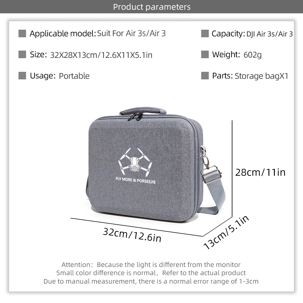 Tragetasche für DJI Air 3S/Air3, Aufbewahrungsbox, tragbare Reise-Umhängetasche, PU-Handtasche für DJI Mavic Air 3S Drohnenzubehör – Detail 2