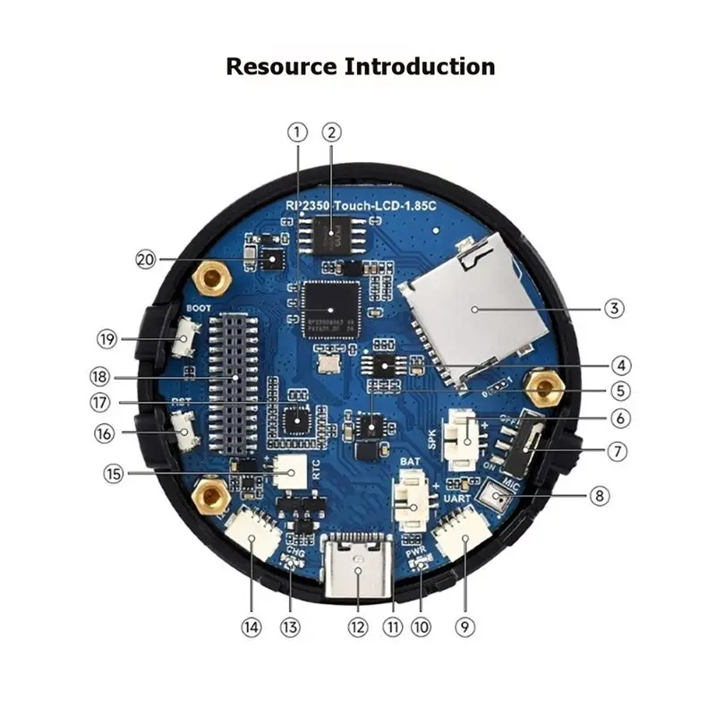 AS95-RP2350-Touch-LCD-1.85-Inch Round LCD Screen Development Board 360X360 Resolution 65K Color Dual-Core