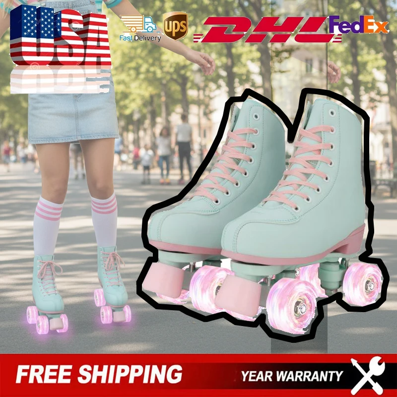 

Size 32-42 Roller Skates Shoes Adult Outdoor Sneakers PU Leather Roller Skates Skating Shoes Training 4 Wheels Quad Sneakers