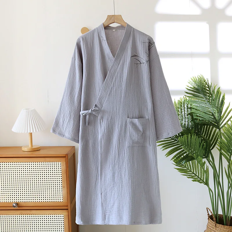 Japanische Kimono Robe männer Frühling Herbst Baumwolle Gaze Jacquard Lose Hause Kleidung Atmungs Lose Bademantel Männliche Nachtwäsche