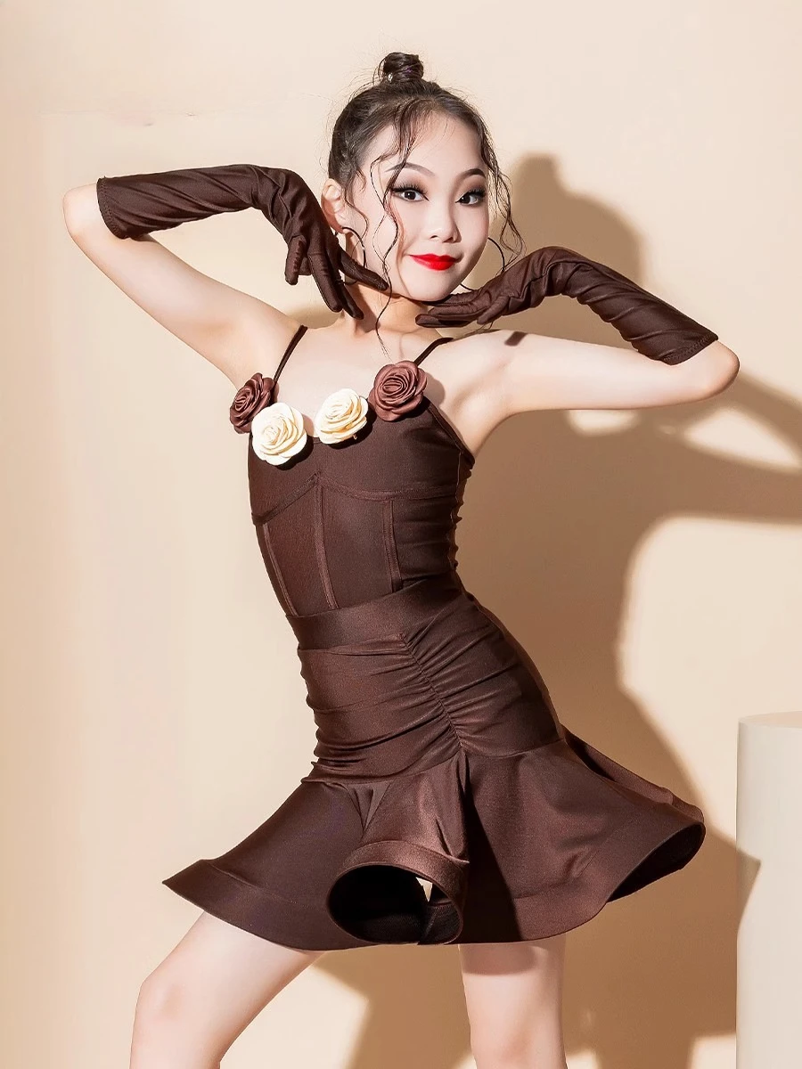 Nowy letni kostium do tańca latynoamerykańskiego dla dzieci, profesjonalny strój do ćwiczeń z wyższej półki i modny zestaw