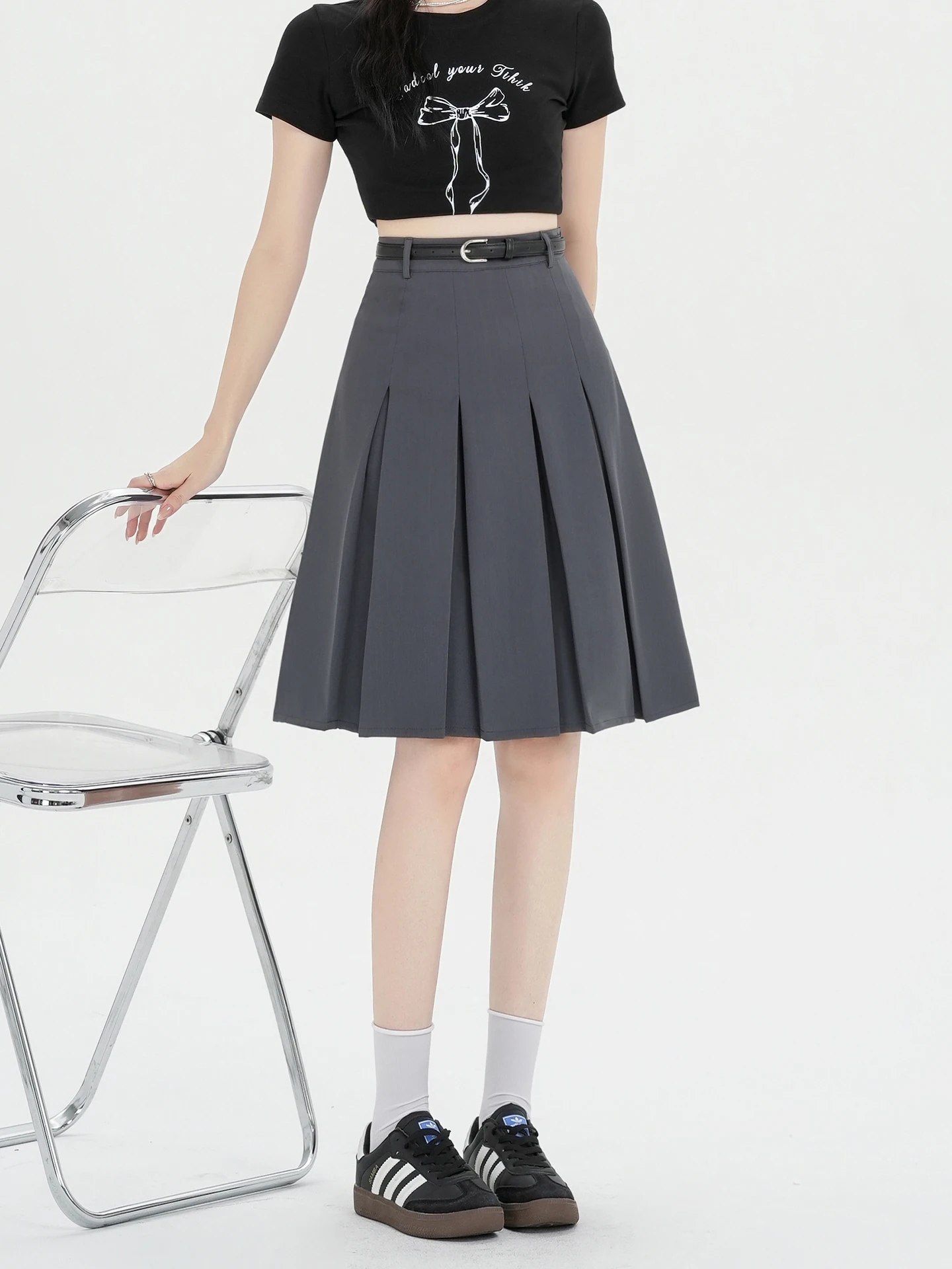 

Модная женская юбка А-силуэта с высокой талией и драпировкой, двусторонняя, летняя новинка