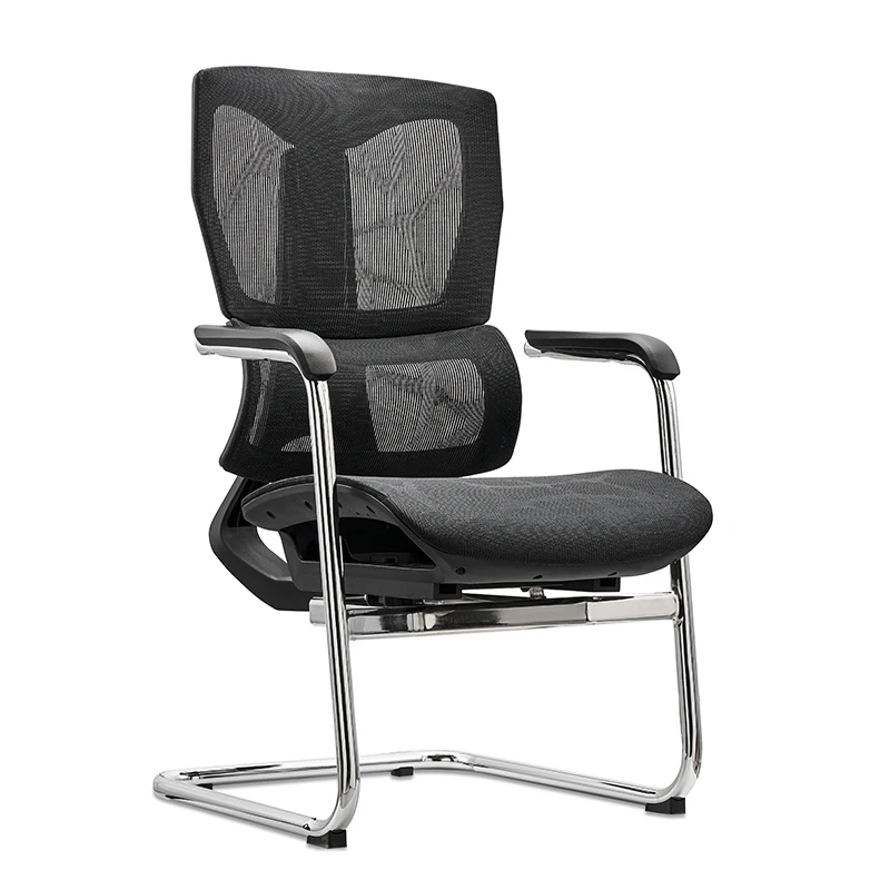 Durable Fixed Armrest Visitor Adjustable Lumbar Support Chair Executive Full Mesh Chair Without Wheels