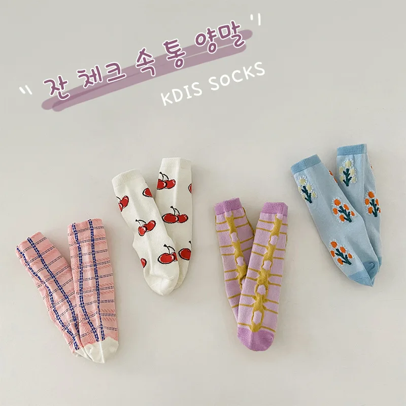 4Pairs Pack 1-8 Year 2022 spring baby socks cute girls plaid socks