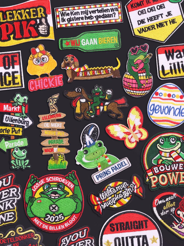 Nederland Oeteldonk embleem patch kikker borduurwerk patch opstrijkbare patches voor kleding Nederland carnaval geborduurde patches - afbeelding 2