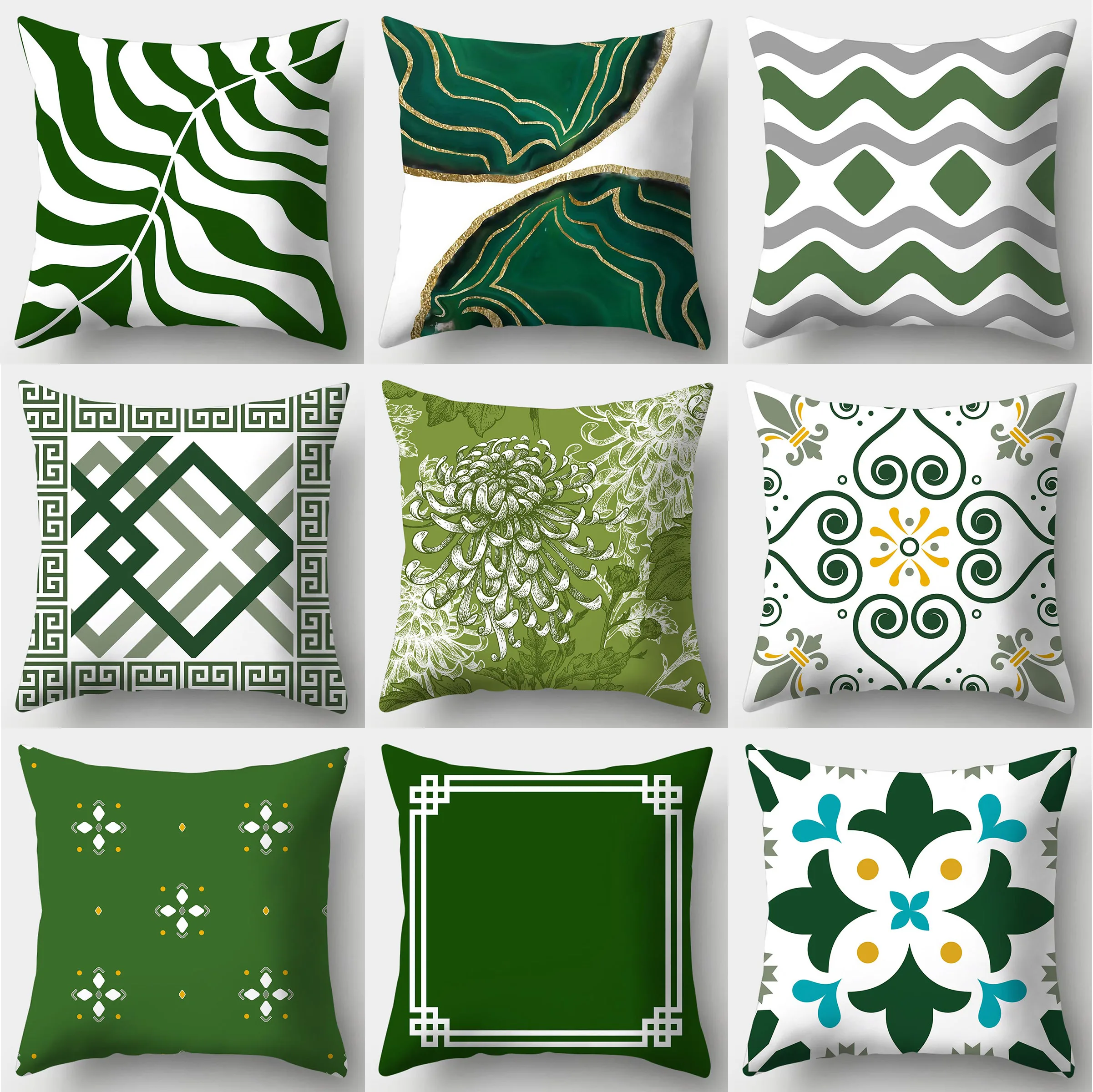 

45x45cm Green Geometric Pattern Decorative Pillow Case Polyester Pillow Case Car Sofa Decorative Pillow Case Home Decoration